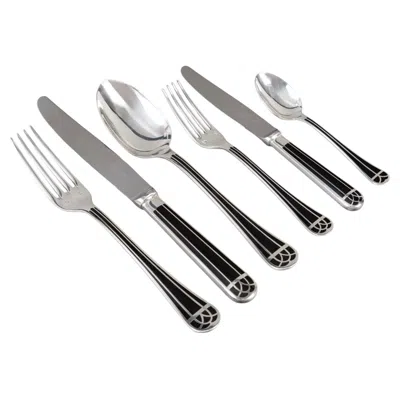 Pre-owned Christofle - Flatware Cutlery Set Talisman Plated Silver & Black Lacquer 39 Pcs