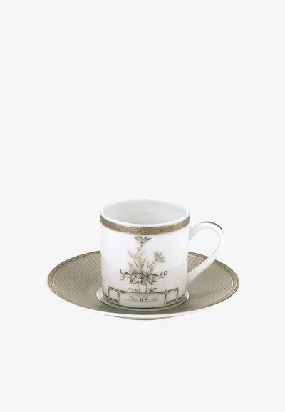 Christofle Fleur D'argent Coffee Cup And Saucer In Gray