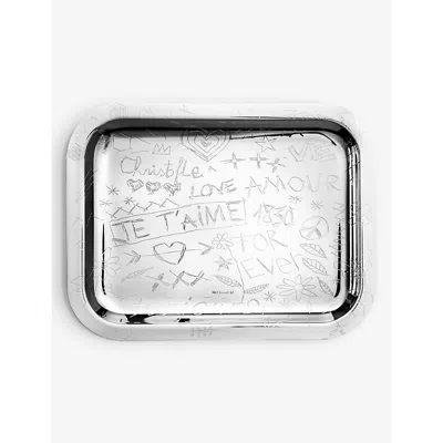 Christofle Graffiti Silver-plated Alloy Rectangular Tray 26cm X 20cm In Metallic