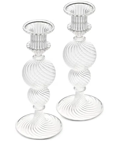 Christofle Large Tourbillon Candlesticks (set Of Two) In White