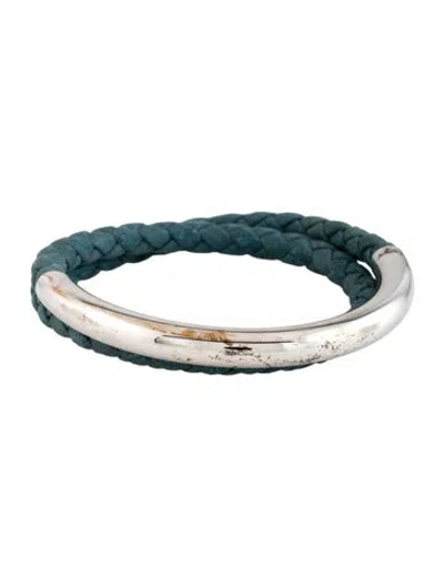 Pre-owned Christofle Leather Complice Wrap Bracelet, 7" In Green
