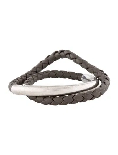 Pre-owned Christofle Leather Duo Complice Wrap Bracelet In Grey