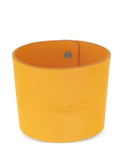 Christofle Logo-embossed Leather-sleeve Tumbler In Yellow