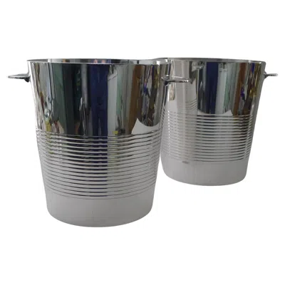 Pre-owned Christofle Luc Lanel For  - Pair Champagne Buckets / Wine Coolers - Vulcan C.1940 In Silver