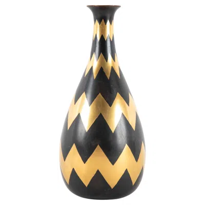 Pre-owned Christofle Maison  Vase With Chevron/zig Zag Design In Dinanderie Form In Black