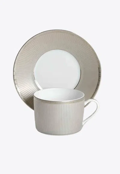 Christofle Metropolis Tea Cup And Saucer In Gray