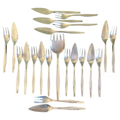 Pre-owned Christofle Mid Century Fish Service Flatware Set & Serving Fork, Set Of 22 In Silver