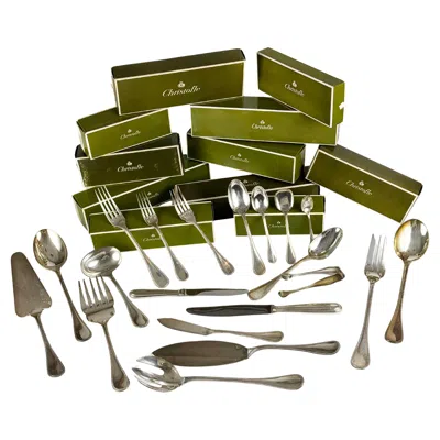 Pre-owned Christofle Model Perles Cutlery Set 100 Pieces, Imperial, In Silverplated