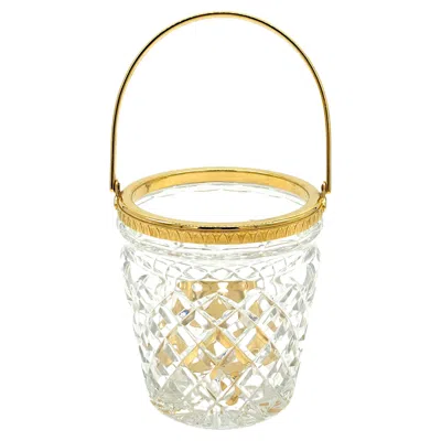Pre-owned Christofle Neocalssical Cut Crystal Gold Washed Swing -handled Ice Bucket