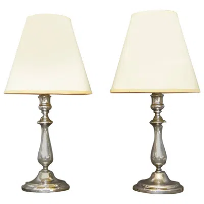 Pre-owned Christofle Pair  Silver Candlestick Lamps In Sand