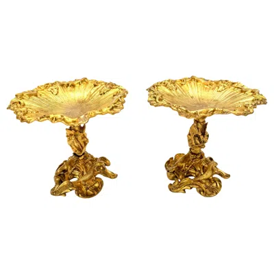 Pre-owned Christofle Pair Napoleon Iii Aesthetic Ormolu Naturalistic Lizard Compotes/ Tazza In Brown