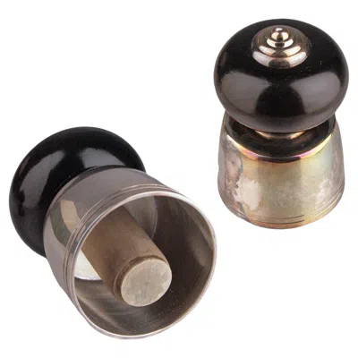 Pre-owned Christofle Pair Of Black Lacquer And Silver Champagne Corks/bottle Stoppers By