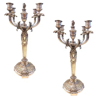 Pre-owned Christofle Pair Of Candelabras With Deer, Jugendstil, Art Nouveau, Sign,  2440657 In Brown