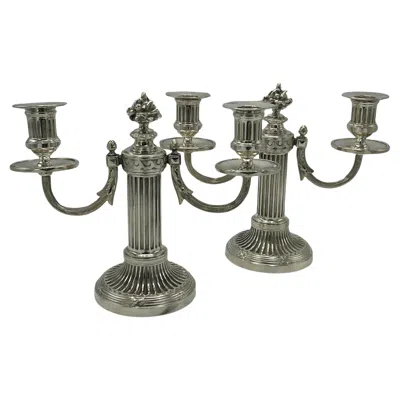 Pre-owned Christofle Pair Of  Silver-plated French Candlesticks In Gray