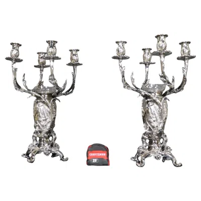Pre-owned Christofle Pair Of Signed  Silver Plated Conch Shell Large Scale Candelabra