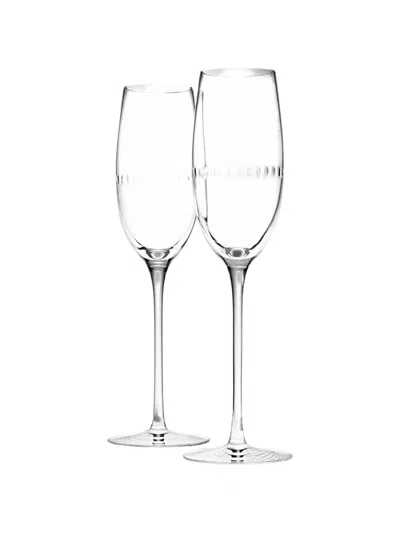Christofle Perles Champagne Flutes (set Of Two) In White