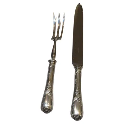 Pre-owned Christofle Rare Important Estate Silver  Carving Knife And Carving Fork In Black