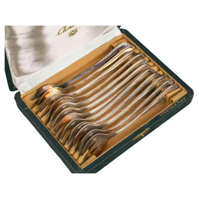 Pre-owned Christofle Set Of 12 Dessert Forks By  Goldsmith In Paris, 1960-1970. In Silver