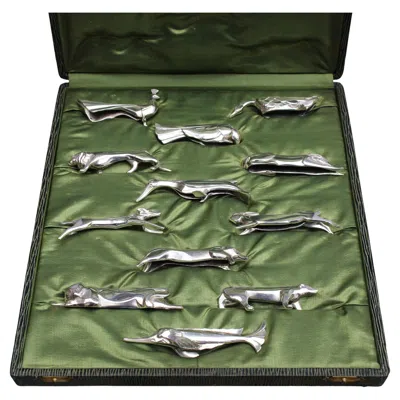 Pre-owned Christofle Set Of 12 Fine French Art Deco Silver Plated "gallia" Knife Rests By  In Black