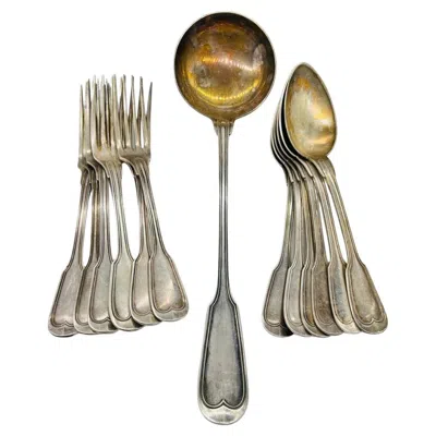 Pre-owned Christofle Set Of 13 Silver-plated Soup Cutlery With Spoons, Fork And Ladle, 1900s