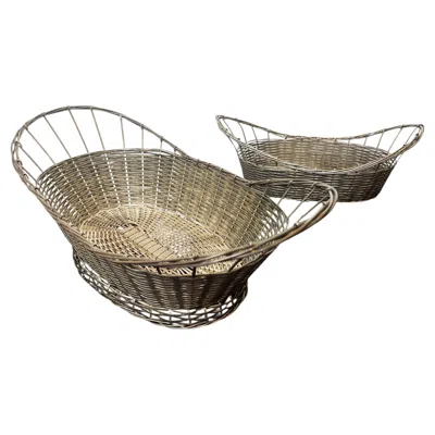 Pre-owned Christofle Set Of 2 Vintage French Silver Plated Bread Baskets Victorian Style, 1960s In Brown