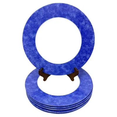Pre-owned Christofle Set Of 6  Blue Marbled Porcelain Service Plates