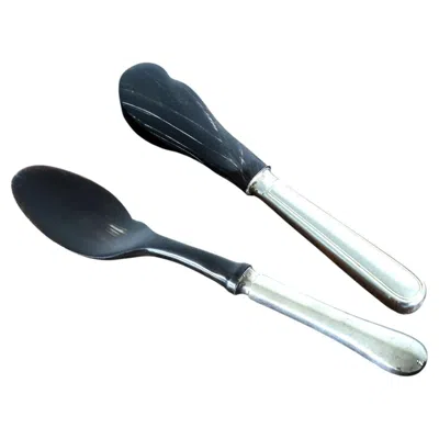 Pre-owned Christofle Set Of Caviar Spoon And Spreader In Silver