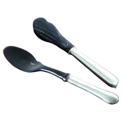 Pre-owned Christofle Set Of Caviar Spoon And Spreader In Silver
