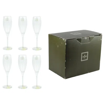 Pre-owned Christofle Set Of Six 1990s 'iriana' Blown Crystal Champagne Flutes By , France In Black