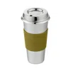 Christofle Stainless Steel Coffee Cup Objets Miroir With Leather Sleeve In Green