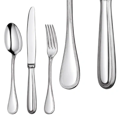 Christofle Sterling Silver Perles Cream Soup Spoon 1416-001 In Cream / Silver