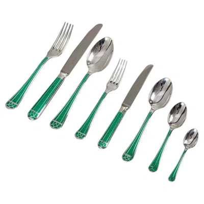 Pre-owned Christofle Talisman Cutlery Set Silver Metal Green Chinese Lacquer 91 Pces