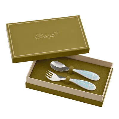 Christofle Talisman Silverplated, Ice Blue Flatware Set For Baby (fork And Spoon) In Silver And Blue