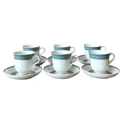 Pre-owned Christofle Vintage Boho  "torsada" Footed Tea Cups With Saucers - Set Of 6 In Gray