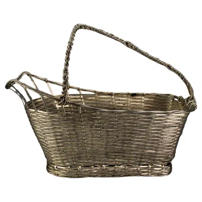 Pre-owned Christofle Vintage French Wine Bottle Holder Basket In Silver Color Metal In Brown