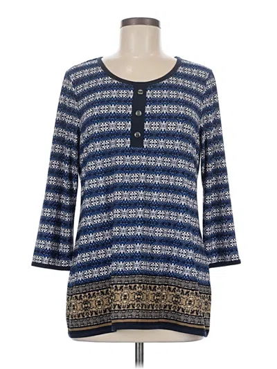 Pre-owned Christopher & Banks 3/4 Sleeve Blouse In Blue