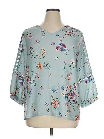 Pre-owned Christopher & Banks 3/4 Sleeve Blouse In Blue