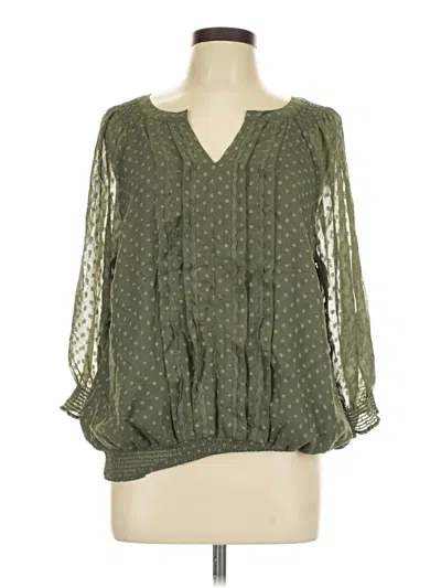 Pre-owned Christopher & Banks 3/4 Sleeve Blouse In Green
