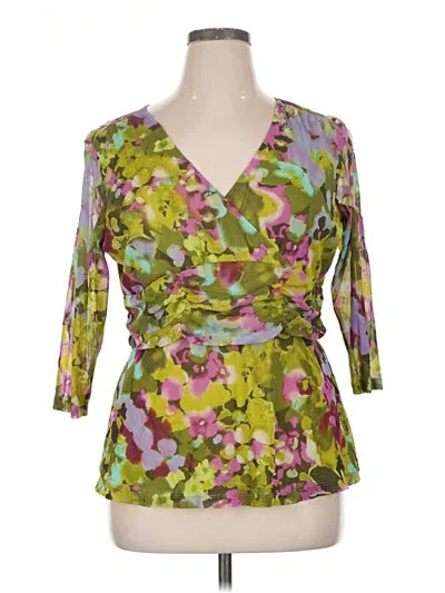 Pre-owned Christopher & Banks 3/4 Sleeve Blouse In Green
