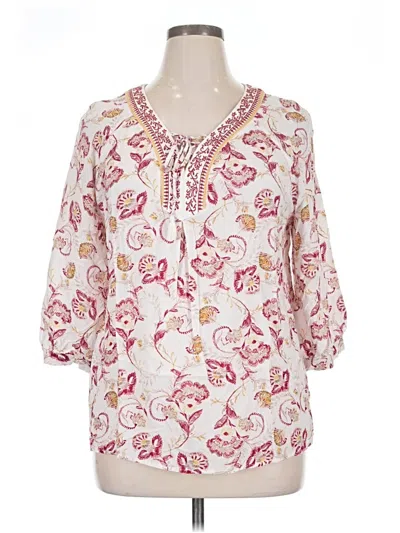 Pre-owned Christopher & Banks 3/4 Sleeve Blouse In White