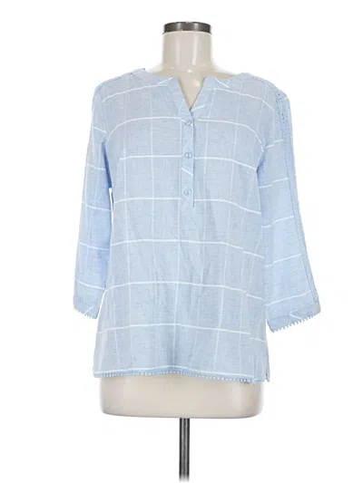 Pre-owned Christopher & Banks 3/4 Sleeve Button Down Shirt In Blue
