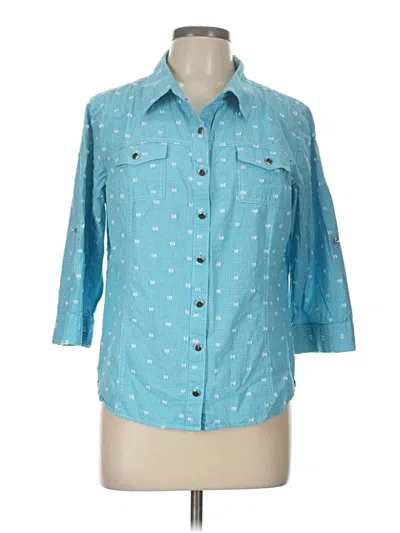 Pre-owned Christopher & Banks 3/4 Sleeve Button Down Shirt In Blue