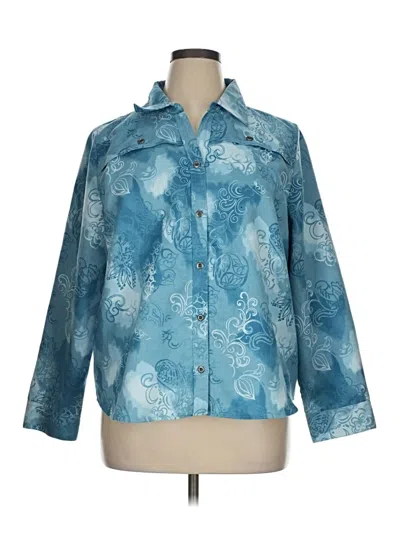 Pre-owned Christopher & Banks 3/4 Sleeve Button Down Shirt In Blue