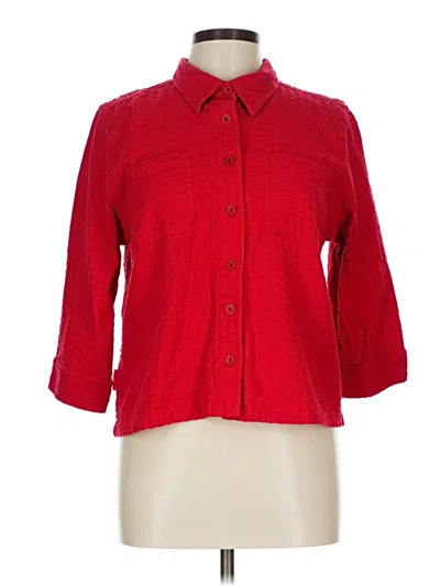 Pre-owned Christopher & Banks 3/4 Sleeve Button Down Shirt In Red
