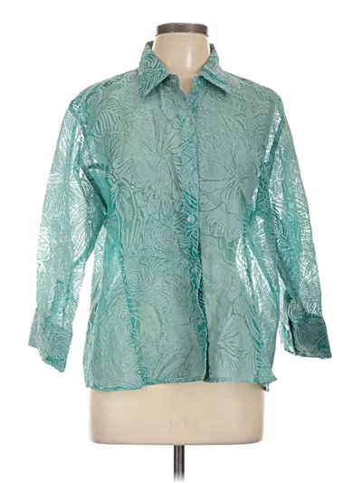Pre-owned Christopher & Banks 3/4 Sleeve Button Down Shirt In Teal