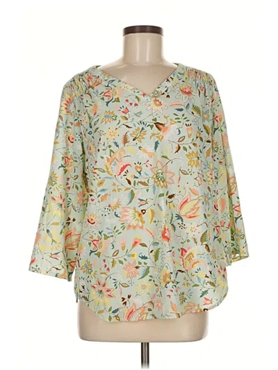 Pre-owned Christopher & Banks 3/4 Sleeve T-shirt In Green