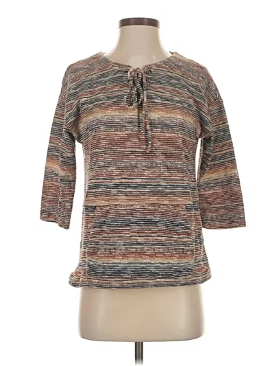 Pre-owned Christopher & Banks 3/4 Sleeve Top Brown Keyhole Neckline Tops