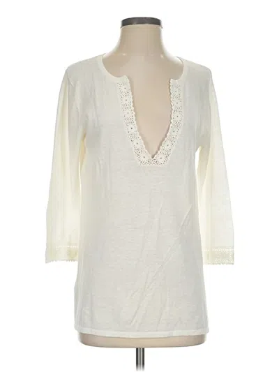Pre-owned Christopher & Banks 3/4 Sleeve Top Ivory Plunge Neckline Tops