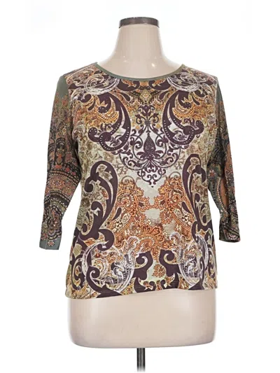 Pre-owned Christopher & Banks 3/4 Sleeve T-shirt In Brown