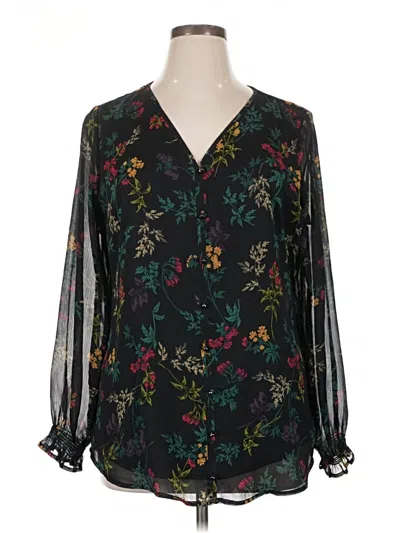 Pre-owned Christopher & Banks Long Sleeve Blouse In Black